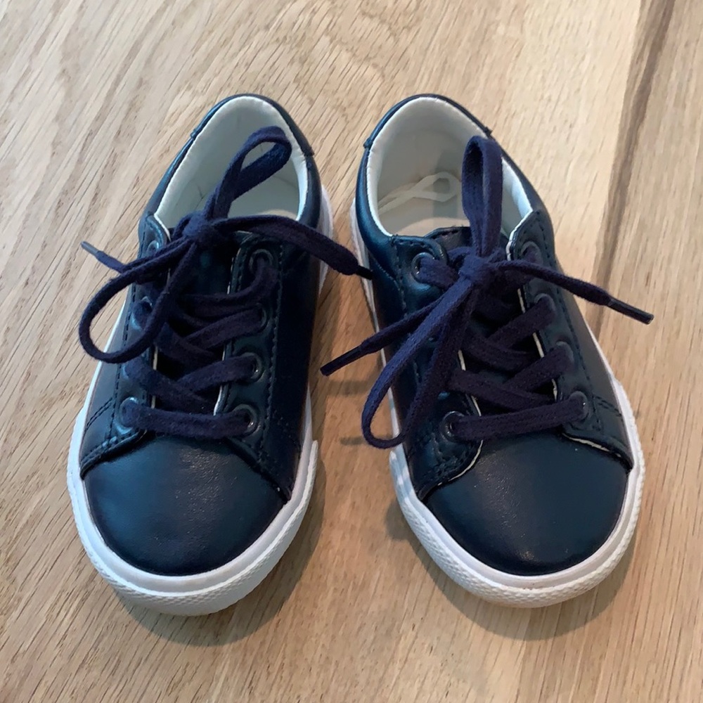 Janie and Jack dark navy leather sneaker baby sz 6
